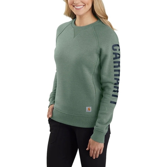 Carhatt Womens Relaxed Fit Midweight Crewneck Block Logo Sleeve Graphic Size: S - Picture 3 of 15